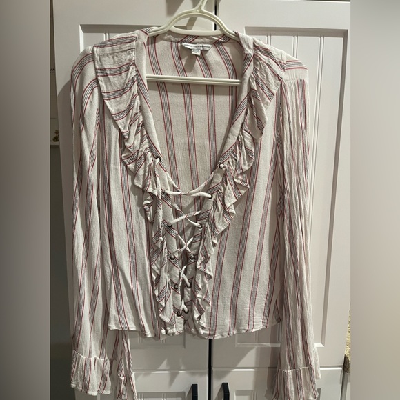 AMERICAN EAGLE Pirate Style Striped Shirt with Bell Sleeves - Picture 2 of 3